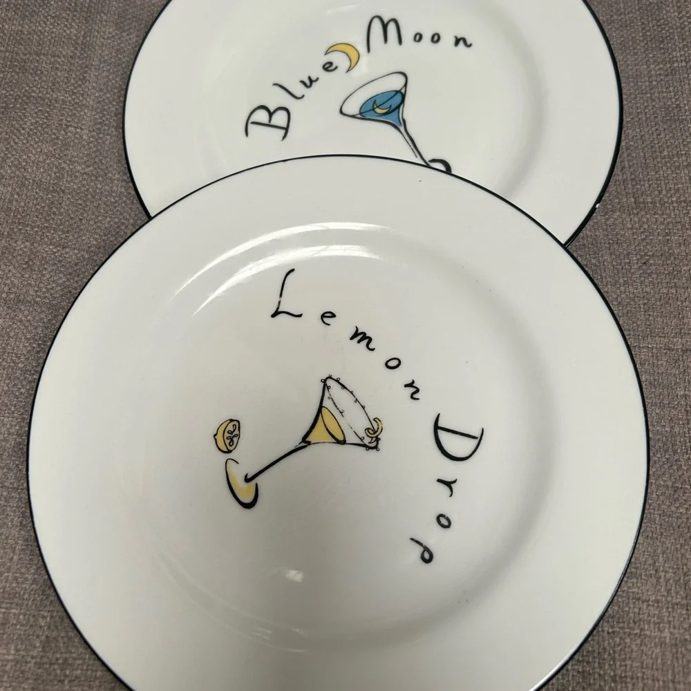 POTTERY BARN 2-pc Martini/Cocktail Porcelain  Cheese Plates #0601254